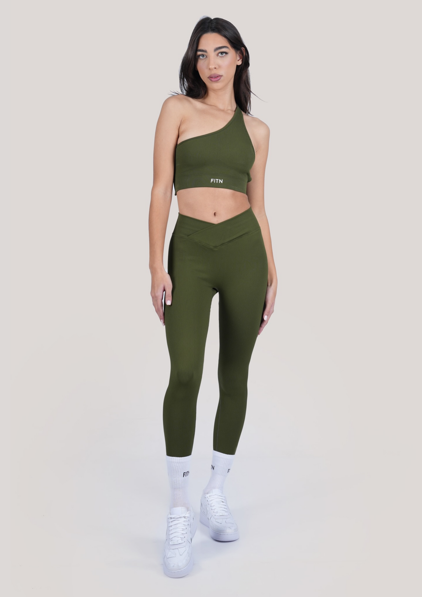 Jade green ribbed leggings