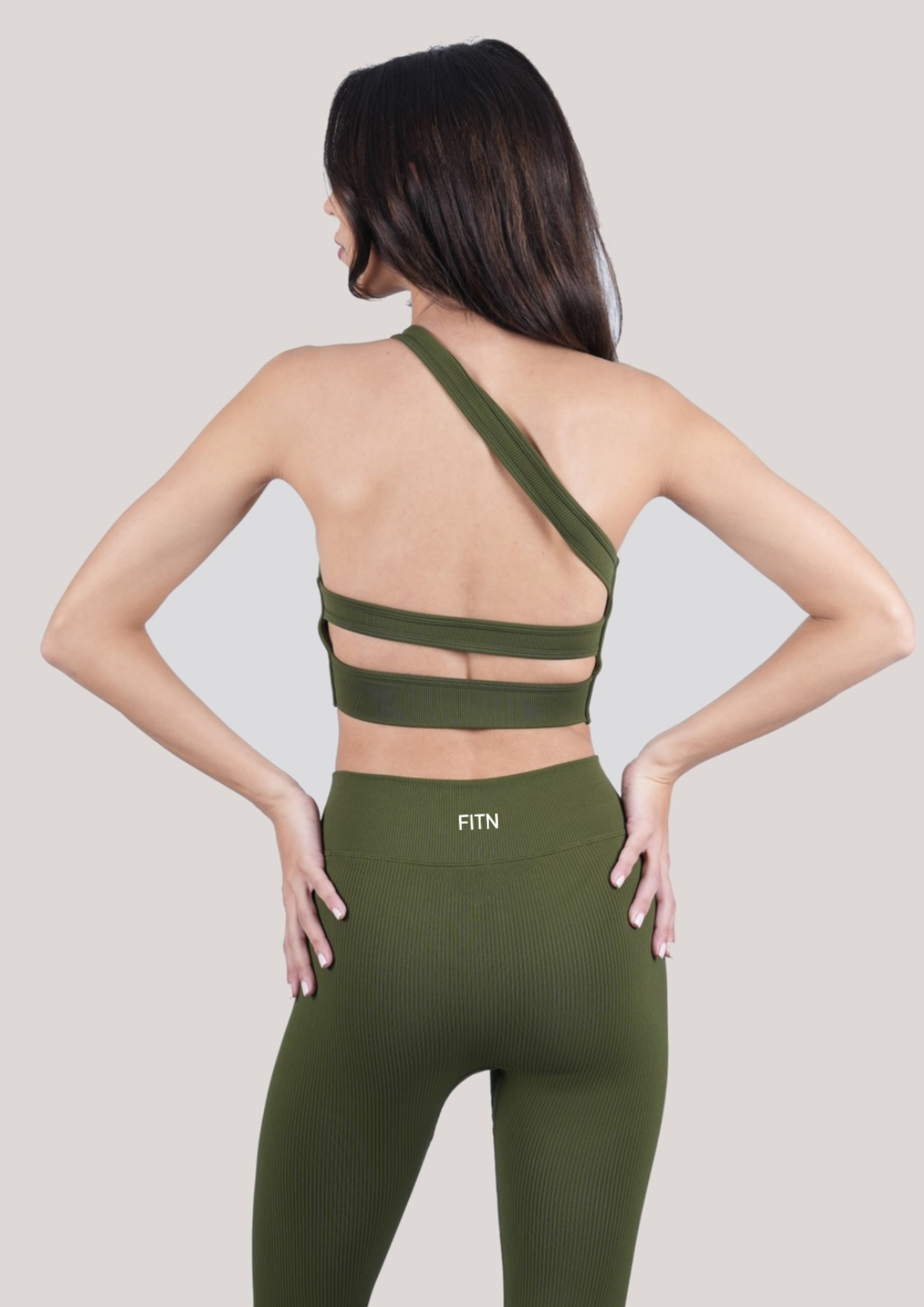 Jade green ribbed one shoulder bra – FITN