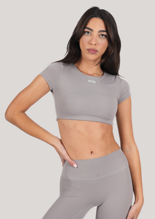 Grey short sleeve cropped top