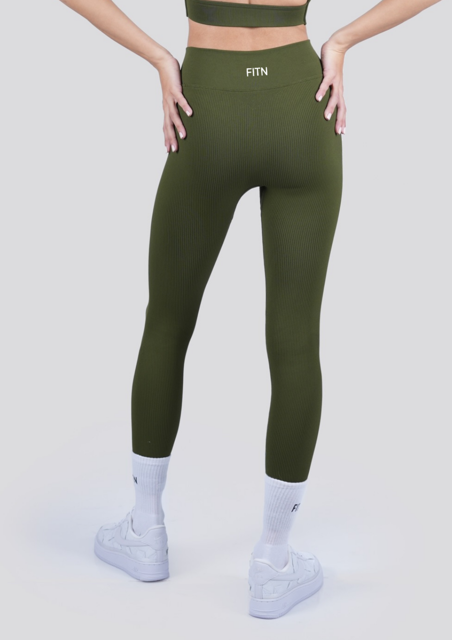 Jade green ribbed leggings