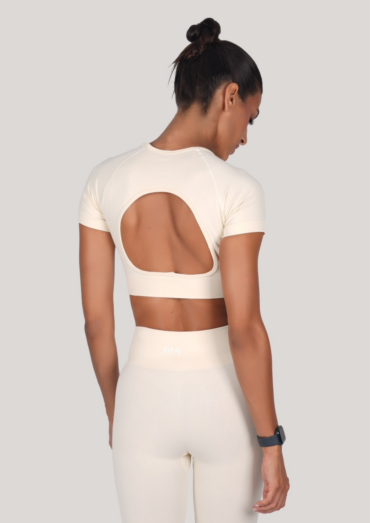 Cream yellow SS open back cropped top